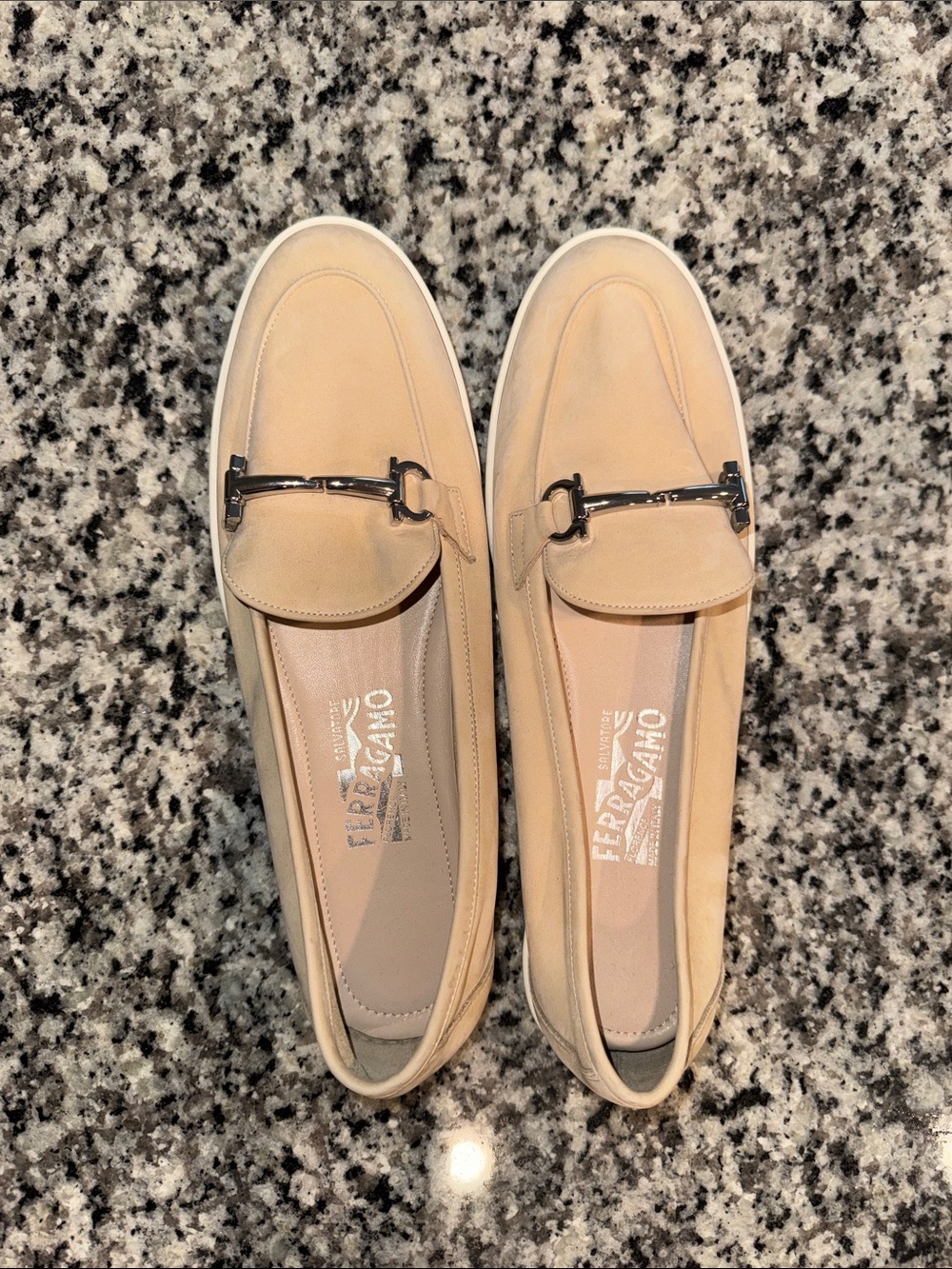 Salvatore Ferragamo Light Beige Suede Horsebit Loafers